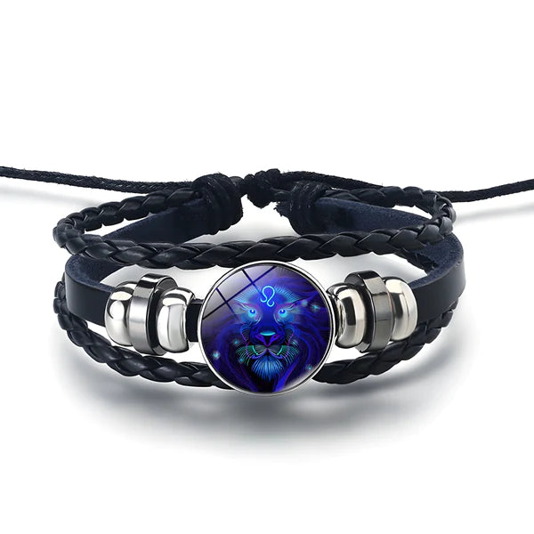 AstroBracelet Leo — zodiac bracelet, glass cabochon and faux-leather bands — VoxArcana