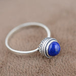 Round blue stone ring, lapis lazuli look, silver colour — VoxArcana