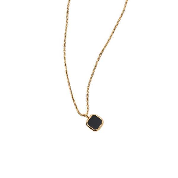 Black onyx-look square pendant on a gold-tone rope chain — VoxArcana