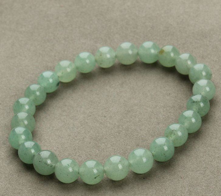 Pale green aventurine-look bead bracelet, 8 mm — VoxArcana