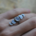 Moon phase ring with a moonstone-look cabochon, silver tone — VoxArcana