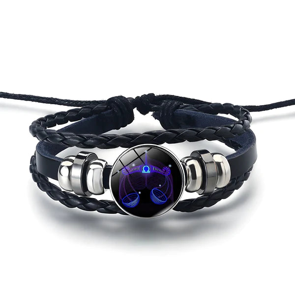 AstroBracelet Libra — zodiac bracelet, glass cabochon and faux-leather bands — VoxArcana