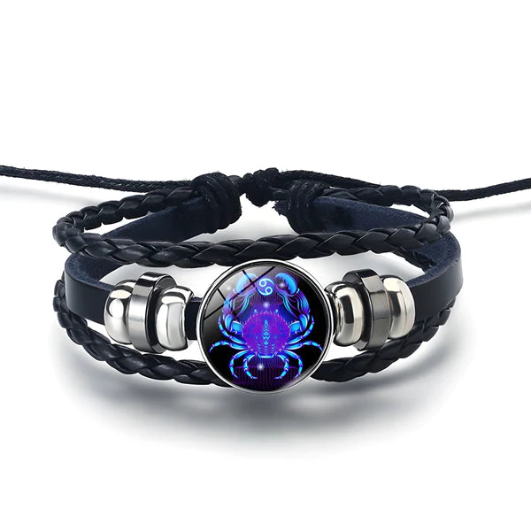 AstroBracelet Cancer — zodiac bracelet, glass cabochon and faux-leather bands — VoxArcana
