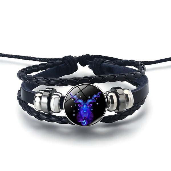 AstroBracelet Capricorn — zodiac bracelet, glass cabochon and faux-leather bands — VoxArcana