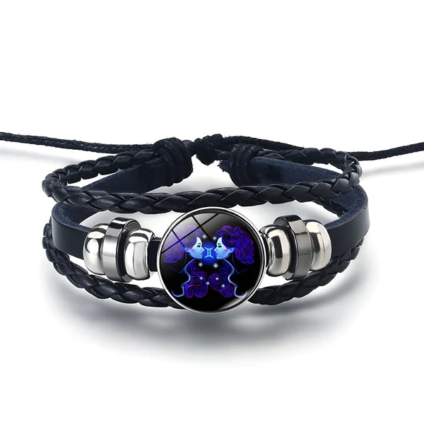 AstroBracelet Gemini — zodiac bracelet, glass cabochon and faux-leather bands — VoxArcana