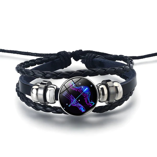 AstroBracelet Sagittarius — zodiac bracelet, glass cabochon and faux-leather bands — VoxArcana