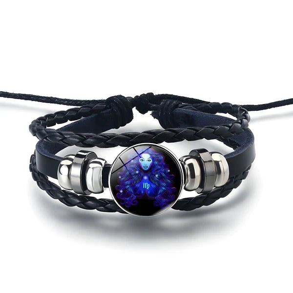 AstroBracelet Virgo — zodiac bracelet, glass cabochon and faux-leather bands — VoxArcana