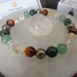 Mixed stone bead bracelet, 8 mm, green, brown and pale yellow — VoxArcana