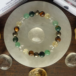 Mixed stone bead bracelet, 8 mm, green, brown and pale yellow — VoxArcana